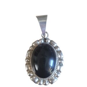Sterling Silver 925 Taxco Pendant With Black Onyx Stone